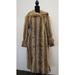 Vintage Genuine Raccoon Fur Coat Full Length Double Breasted Bricker Tunis